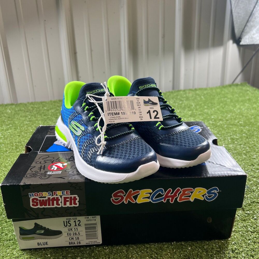 Skechers Hands Free Slip-ins Swift Fit Boys Kids Size 12 Navy Blue Sneakers NIB